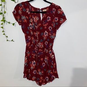 Maroon floral romper
